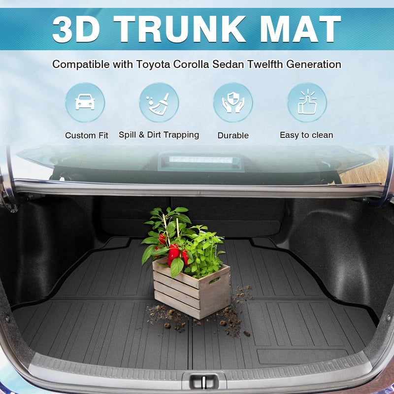 Mixsuper Custom Fit Cargo Liner for Toyota Corolla Sedan & Corolla Hybrid 2020-2024, All Weather Trunk Mat Durable 3D Upgrade Anti-Slip Rear Cargo Mat Trunk Liner Black - Image 2